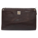 Christian Dior Shoulder Bag Leather Dark Brown Gold Auth BA4358-13