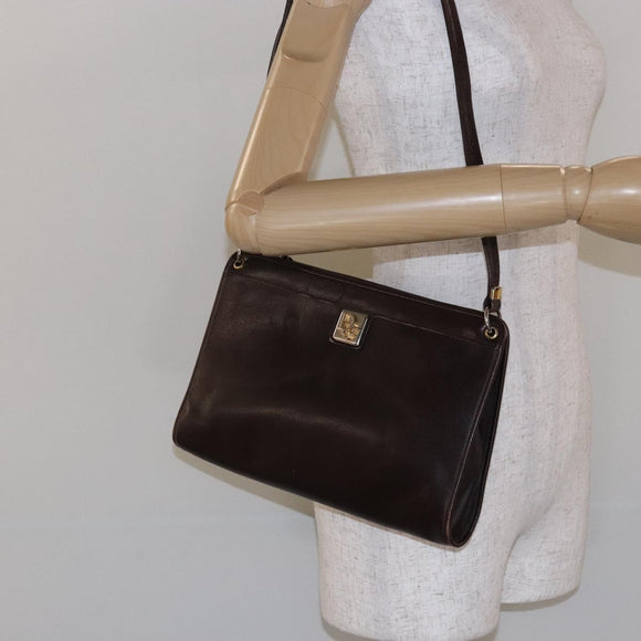 Christian Dior Shoulder Bag Leather Dark Brown Gold Auth BA4358