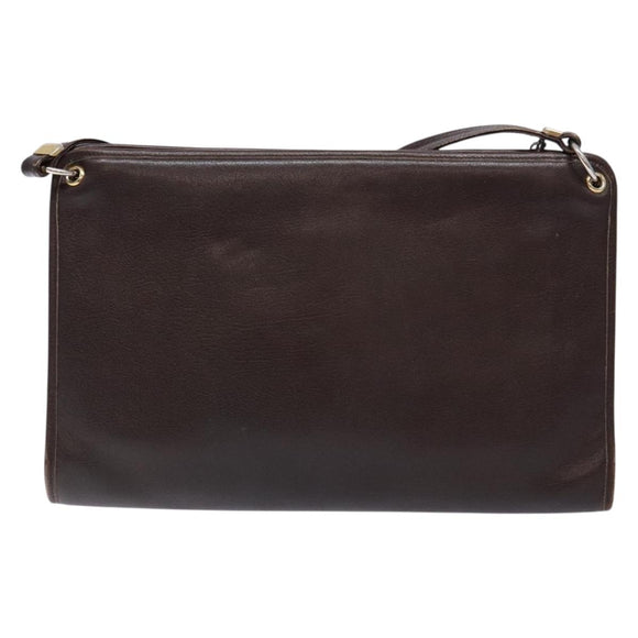 Christian Dior Shoulder Bag Leather Dark Brown Gold Auth BA4358