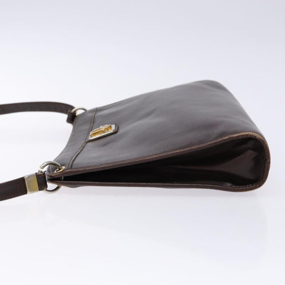Christian Dior Shoulder Bag Leather Dark Brown Gold Auth BA4358