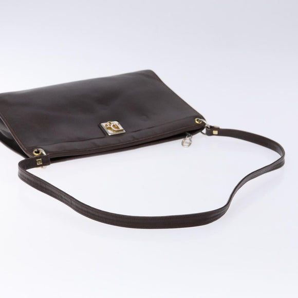 Christian Dior Shoulder Bag Leather Dark Brown Gold Auth BA4358