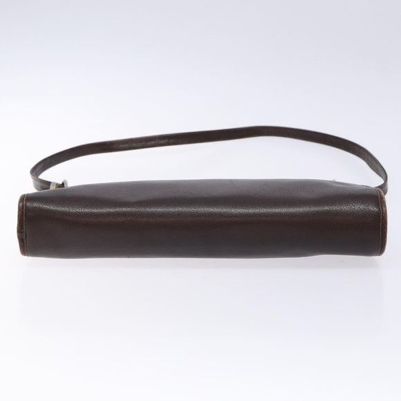 Christian Dior Shoulder Bag Leather Dark Brown Gold Auth BA4358