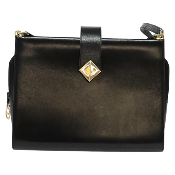 Christian Dior Shoulder Bag Leather Black Gold Auth BA4359