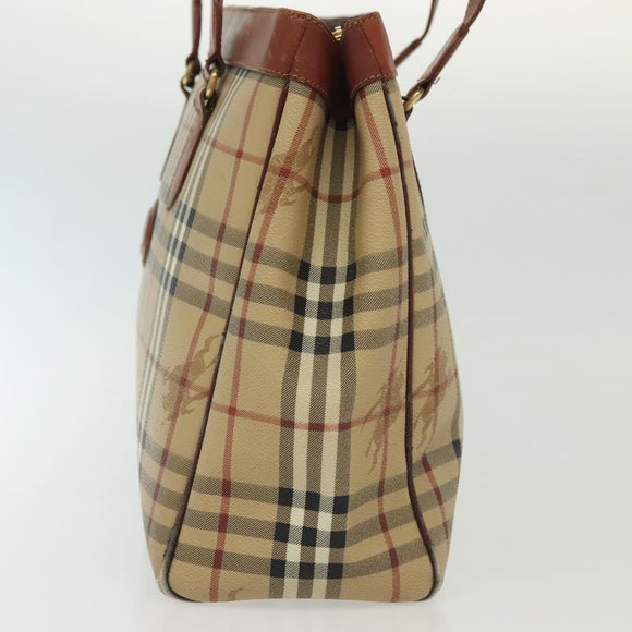 Burberrys Nova Check Shoulder Bag PVC Beige Gold Auth BA4360