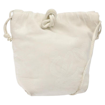 LOEWE Anagram Shoulder Bag Leather White Gold Auth BA4363