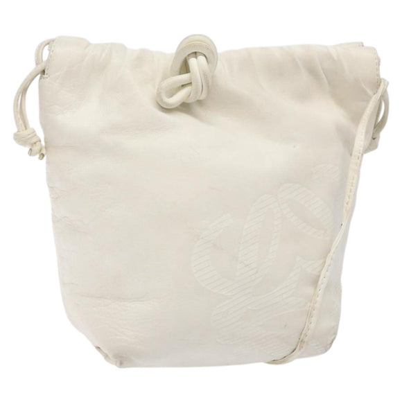 LOEWE Anagram Shoulder Bag Leather White Gold Auth BA4363