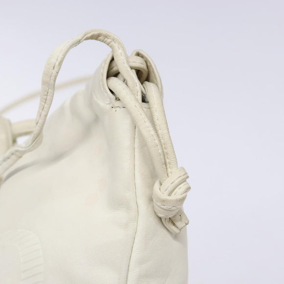 LOEWE Anagram Shoulder Bag Leather White Gold Auth BA4363