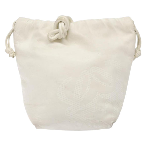 LOEWE Anagram Shoulder Bag Leather White Gold Auth BA4363