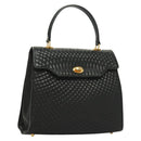 BALLY Quilted Hand Bag Leather Black Gold Auth BA4372-1