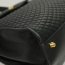 BALLY Quilted Hand Bag Leather Black Gold Auth BA4372-9