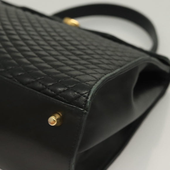 BALLY Quilted Hand Bag Leather Black Gold Auth BA4372