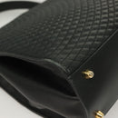 BALLY Quilted Hand Bag Leather Black Gold Auth BA4372-15