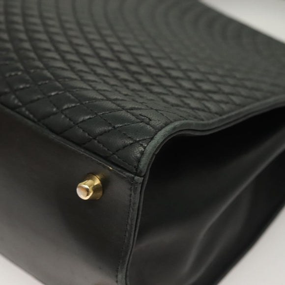BALLY Quilted Hand Bag Leather Black Gold Auth BA4372