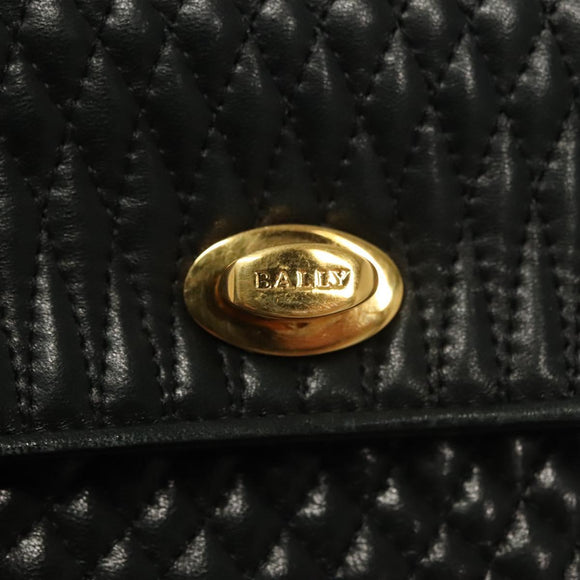 BALLY Quilted Hand Bag Leather Black Gold Auth BA4372