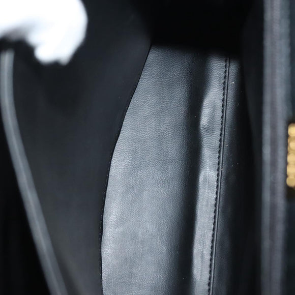 BALLY Quilted Hand Bag Leather Black Gold Auth BA4372