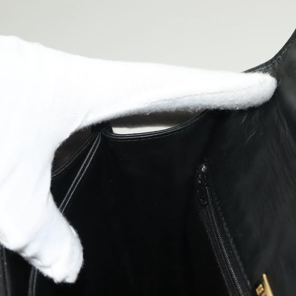 BALLY Quilted Hand Bag Leather Black Gold Auth BA4372