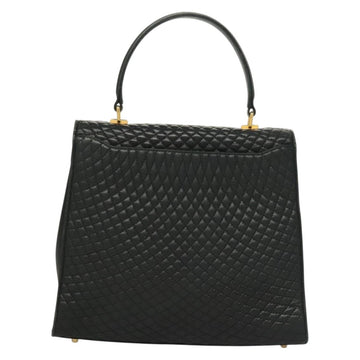 BALLY Quilted Hand Bag Leather Black Gold Auth BA4372 - 0