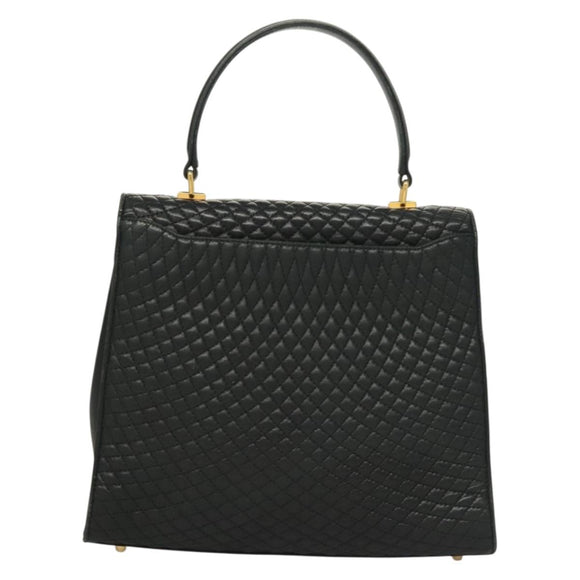 BALLY Quilted Hand Bag Leather Black Gold Auth BA4372