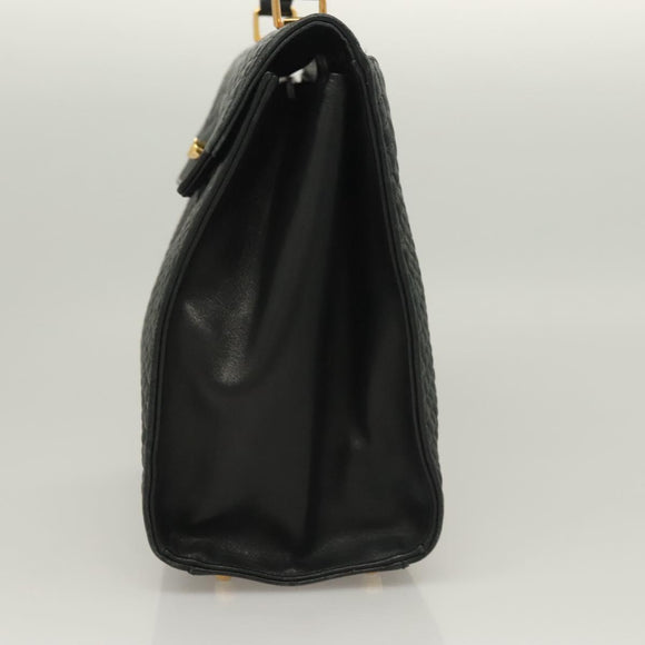 BALLY Quilted Hand Bag Leather Black Gold Auth BA4372