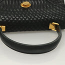 BALLY Quilted Hand Bag Leather Black Gold Auth BA4372-7