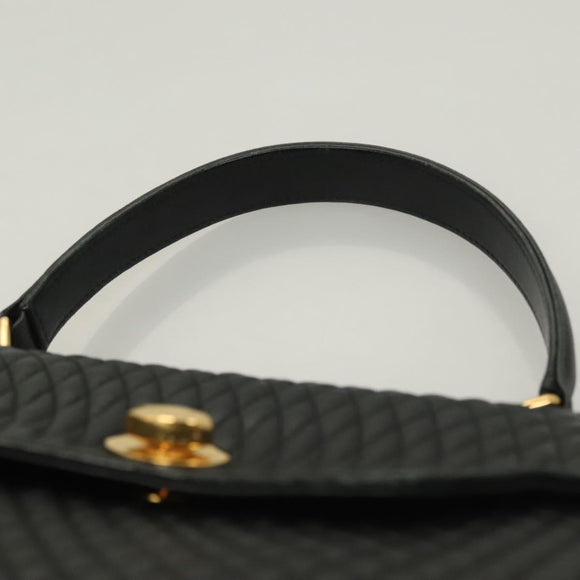 BALLY Quilted Hand Bag Leather Black Gold Auth BA4372