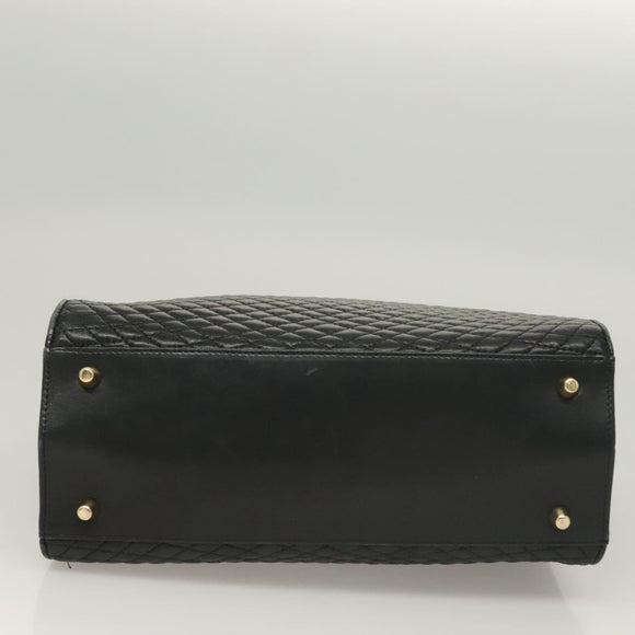 BALLY Quilted Hand Bag Leather Black Gold Auth BA4372