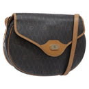 Christian Dior Honeycomb Canvas Shoulder Bag PVC Black Gold Auth BA4382-1