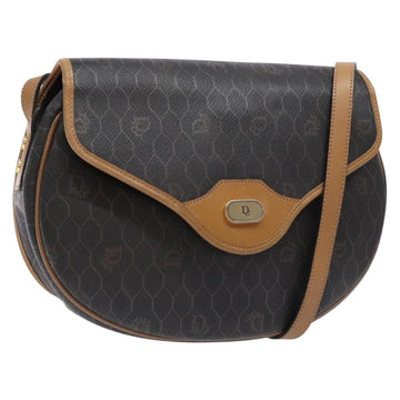 Christian Dior Honeycomb Canvas Shoulder Bag PVC Black Gold Auth BA4382