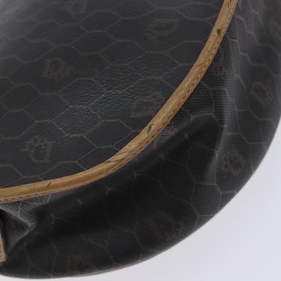Christian Dior Honeycomb Canvas Shoulder Bag PVC Black Gold Auth BA4382