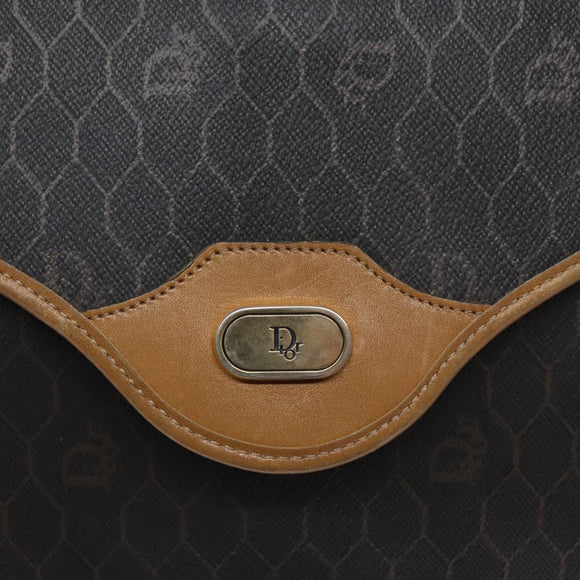 Christian Dior Honeycomb Canvas Shoulder Bag PVC Black Gold Auth BA4382