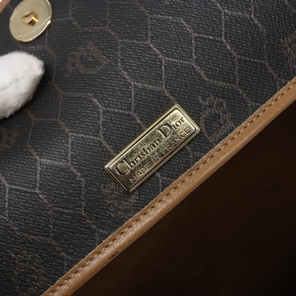 Christian Dior Honeycomb Canvas Shoulder Bag PVC Black Gold Auth BA4382