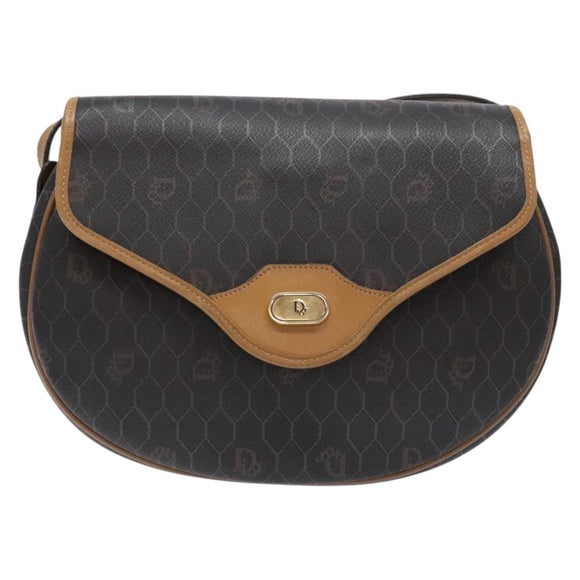 Christian Dior Honeycomb Canvas Shoulder Bag PVC Black Gold Auth BA4382