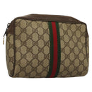 GUCCI GG Supreme Web Sherry Line Clutch Bag PVC Beige Gold Auth BA4384-1