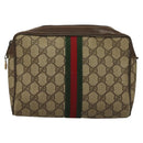 GUCCI GG Supreme Web Sherry Line Clutch Bag PVC Beige Gold Auth BA4384-2