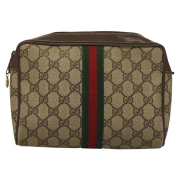 GUCCI GG Supreme Web Sherry Line Clutch Bag PVC Beige Gold Auth BA4384 - 0