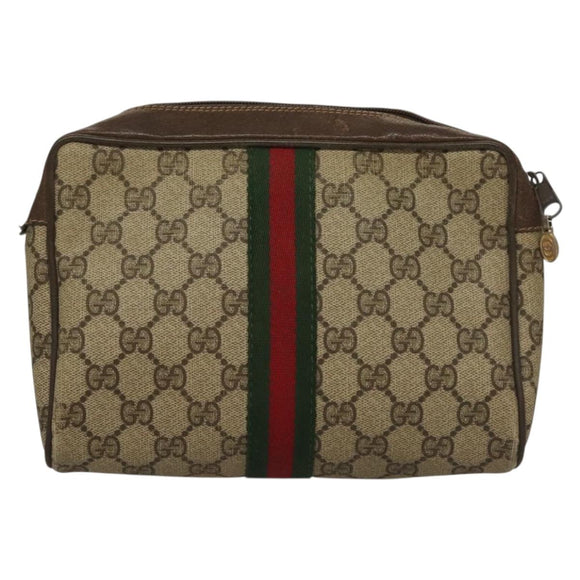 GUCCI GG Supreme Web Sherry Line Clutch Bag PVC Beige Gold Auth BA4384