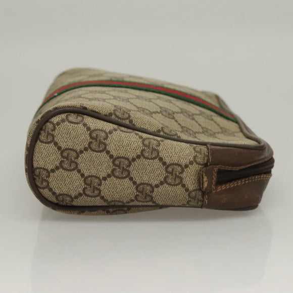 GUCCI GG Supreme Web Sherry Line Clutch Bag PVC Beige Gold Auth BA4384