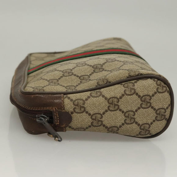 GUCCI GG Supreme Web Sherry Line Clutch Bag PVC Beige Gold Auth BA4384