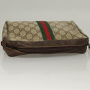 GUCCI GG Supreme Web Sherry Line Clutch Bag PVC Beige Gold Auth BA4384-6