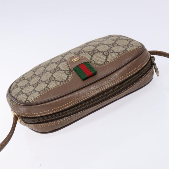 GUCCI GG Supreme Web Sherry Line Bag PVC Beige Gold 007 58 6112 Auth BA4386