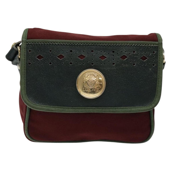 LOEWE Shoulder Bag Canvas Red Gold Auth BA4392