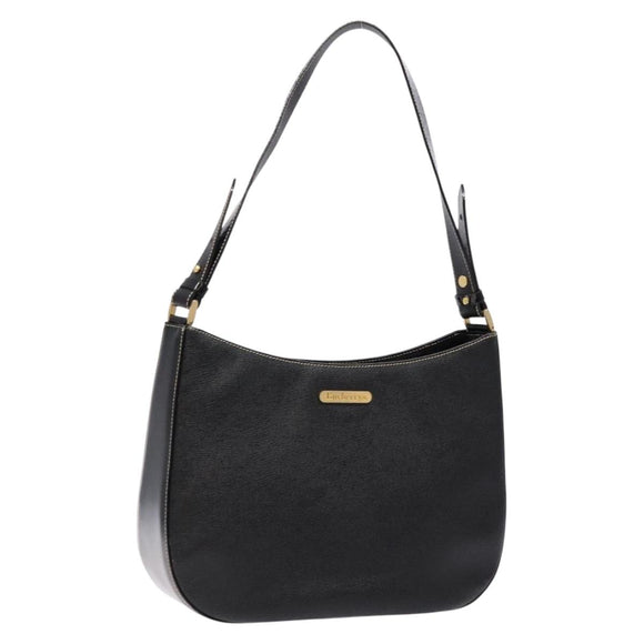 Burberrys Shoulder Bag Leather Black Gold Auth BA4394
