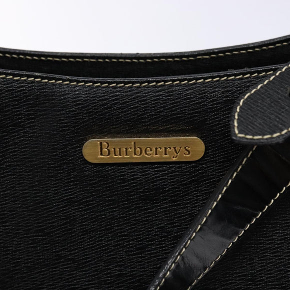Burberrys Shoulder Bag Leather Black Gold Auth BA4394