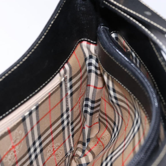 Burberrys Shoulder Bag Leather Black Gold Auth BA4394