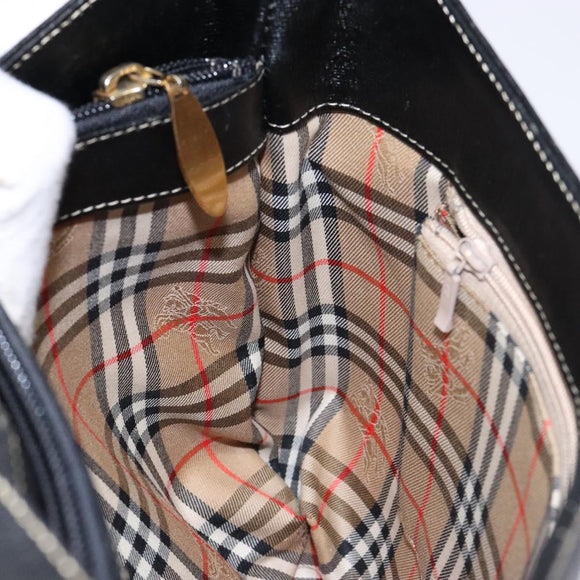 Burberrys Shoulder Bag Leather Black Gold Auth BA4394