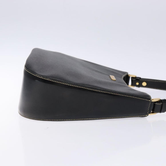 Burberrys Shoulder Bag Leather Black Gold Auth BA4394