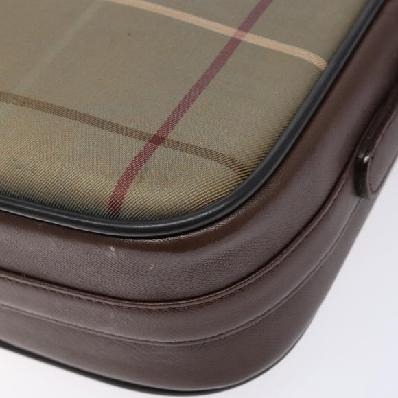 Burberrys Nova Check Shoulder Bag Canvas Khaki Gold Auth BA4398