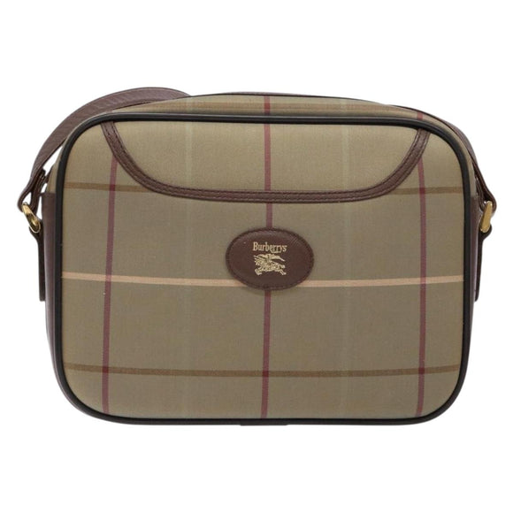 Burberrys Nova Check Shoulder Bag Canvas Khaki Gold Auth BA4398