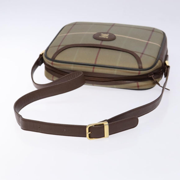 Burberrys Nova Check Shoulder Bag Canvas Khaki Gold Auth BA4398