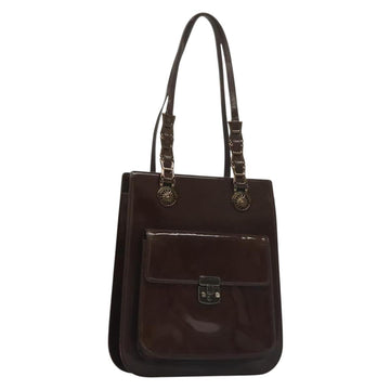 VERSACE Shoulder Bag Patent leather Black Gold Auth BA4407